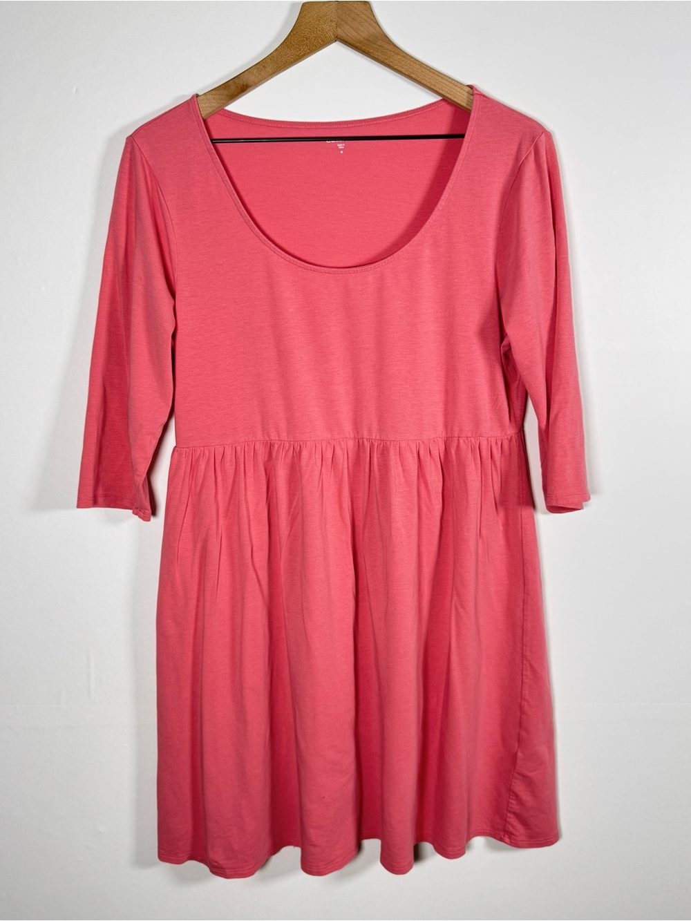 GARNET HILL Coral Oversized Scoop Neck Gathered Waist Babydoll Dress Sz M